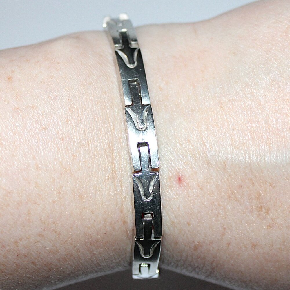 Vintage Taxco Sterling Silver Abstract Link Bracelet 7.5 Inches 38 Grams